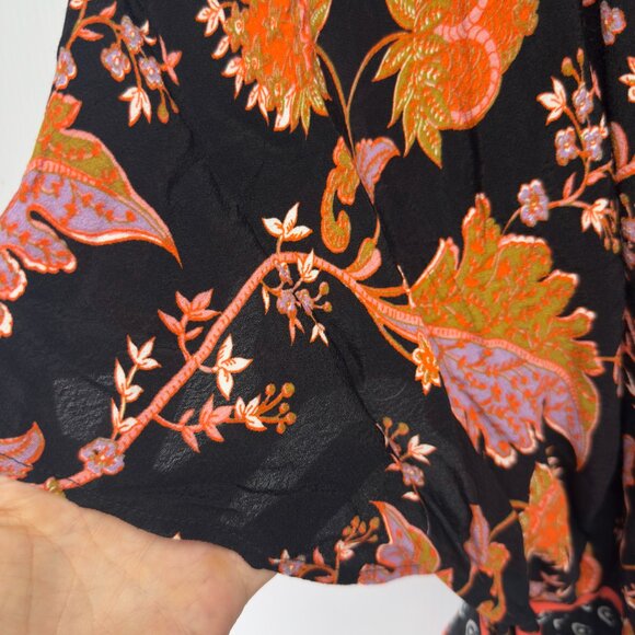 MAEVE Anthropologie Botanical Floral Black Belted Flutter Sleeve Jumpsuit Size L - Picture 7 of 12